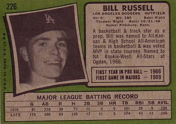 1971 Topps #226 Bill Russell Back