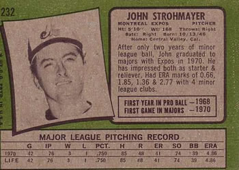 1971 Topps #232 John Strohmayer Back