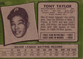 1971 Topps #246 Tony Taylor Back
