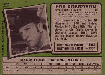 1971 Topps #255 Bob Robertson Back