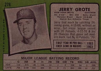 1971 Topps #278 Jerry Grote Back