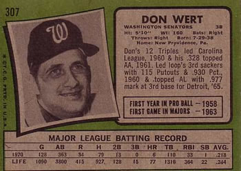 1971 Topps #307 Don Wert Back