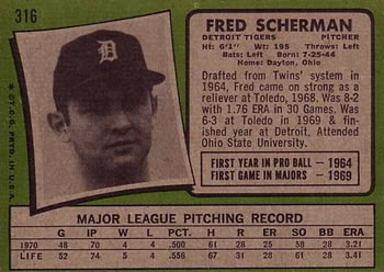 1971 Topps #316 Fred Scherman Back