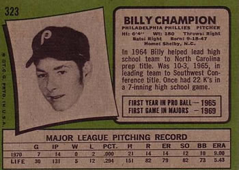 1971 Topps #323 Billy Champion Back