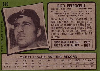 1971 Topps #340 Rico Petrocelli Back