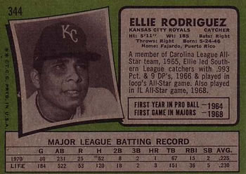 1971 Topps #344 Ellie Rodriguez Back