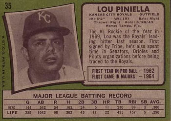 1971 Topps #35 Lou Piniella Back