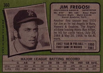 1971 Topps #360 Jim Fregosi Back