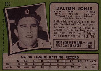 1971 Topps #367 Dalton Jones Back