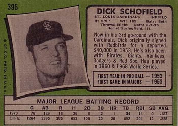 1971 Topps #396 Dick Schofield Back