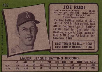 1971 Topps #407 Joe Rudi Back