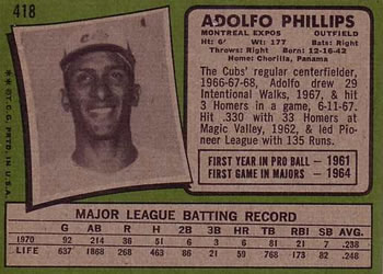 1971 Topps #418 Adolfo Phillips Back