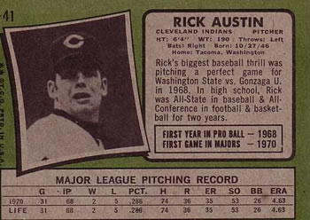 1971 Topps #41 Rick Austin Back