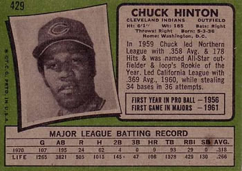 1971 Topps #429 Chuck Hinton Back