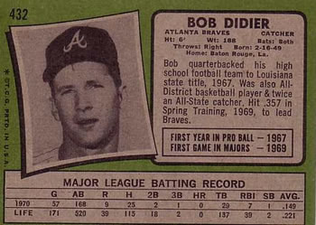 1971 Topps #432 Bob Didier Back