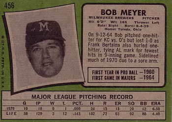 1971 Topps #456 Bob Meyer Back