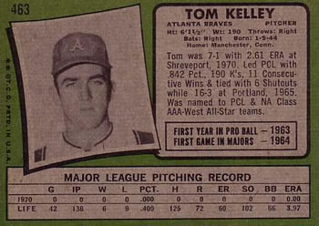 1971 Topps #463 Tom Kelley Back