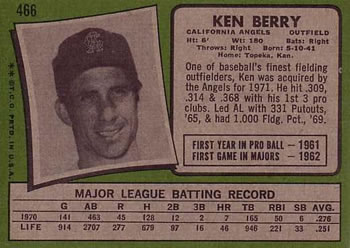 1971 Topps #466 Ken Berry Back