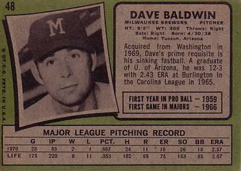 1971 Topps #48 Dave Baldwin Back