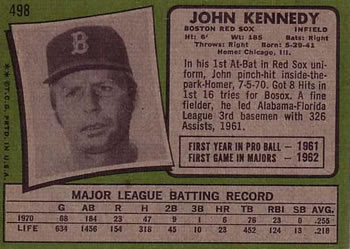 1971 Topps #498 John Kennedy Back