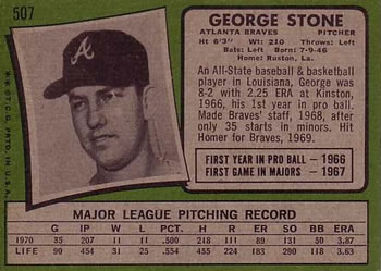 1971 Topps #507 George Stone Back