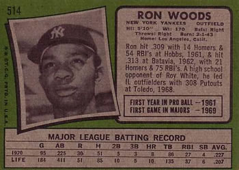 1971 Topps #514 Ron Woods Back