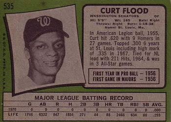 1971 Topps #535 Curt Flood Back
