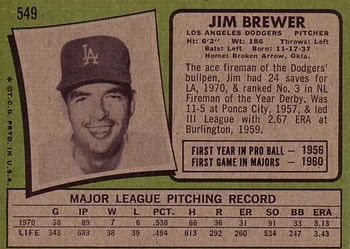 1971 Topps #549 Jim Brewer Back