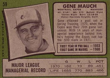 1971 Topps #59 Gene Mauch Back