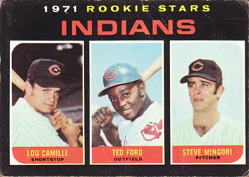 1971 Topps #612 Indians 1971 Rookie Stars (Lou Camilli / Ted Ford / Steve Mingori) Front