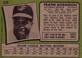 1971 Topps #640 Frank Robinson Back