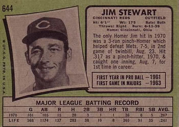 1971 Topps #644 Jimmy Stewart Back