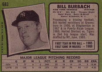 1971 Topps #683 Bill Burbach Back