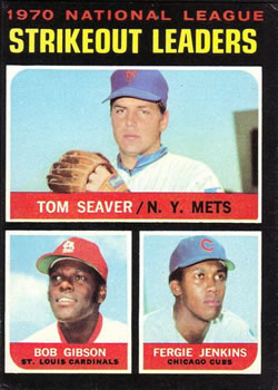 1971 Topps #72 1970 National League Strikeout Leaders (Tom Seaver / Bob Gibson / Fergie Jenkins) Front