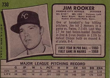 1971 Topps #730 Jim Rooker Back