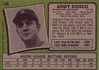 1971 Topps #746 Andy Kosco Back