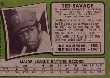 1971 Topps #76 Ted Savage Back