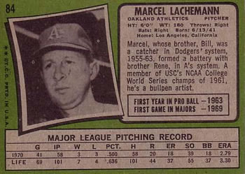 1971 Topps #84 Marcel Lachemann Back