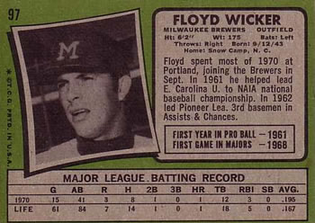 1971 Topps #97 Floyd Wicker Back
