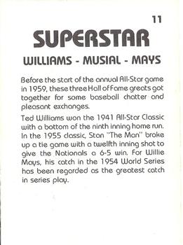 1980 TCMA Superstars #11 Ted Williams / Stan Musial / Willie Mays Back