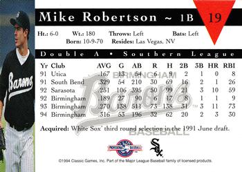 1994 Classic Best Birmingham Barons #19 Mike Robertson Back