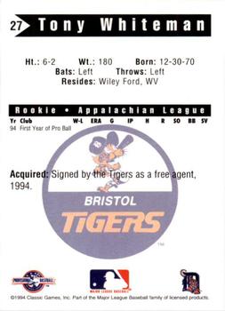 1994 Classic Best Bristol Tigers #27 Tony Whiteman Back