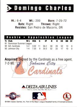 1994 Classic Best Johnson City Cardinals #5 Domingo Charles Back