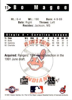 1994 Classic Best Kinston Indians #11 Bo Magee Back