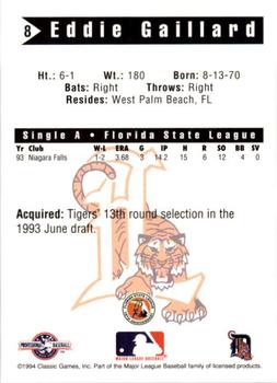 1994 Classic Best Lakeland Tigers #8 Eddie Gaillard Back