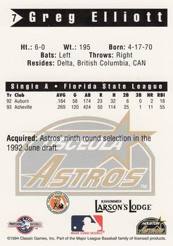1994 Classic Best Osceola Astros #7 Greg Elliott Back