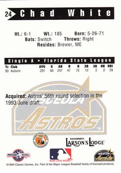 1994 Classic Best Osceola Astros #24 Chad White Back