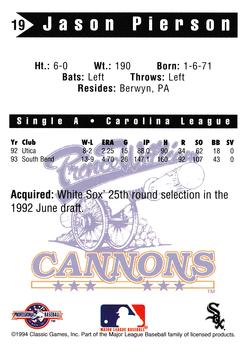 1994 Classic Best Prince William Cannons #19 Jason Pierson Back