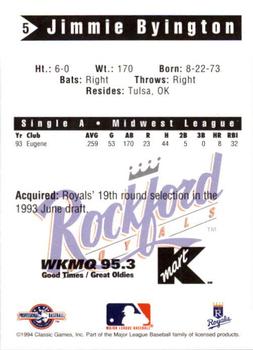 1994 Classic Best Rockford Royals #5 Jimmie Byington Back