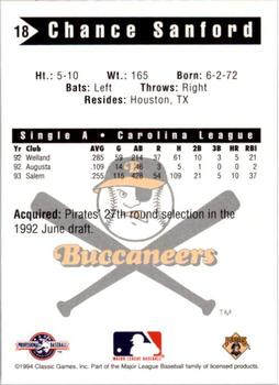 1994 Classic Best Salem Buccaneers #18 Chance Sanford Back